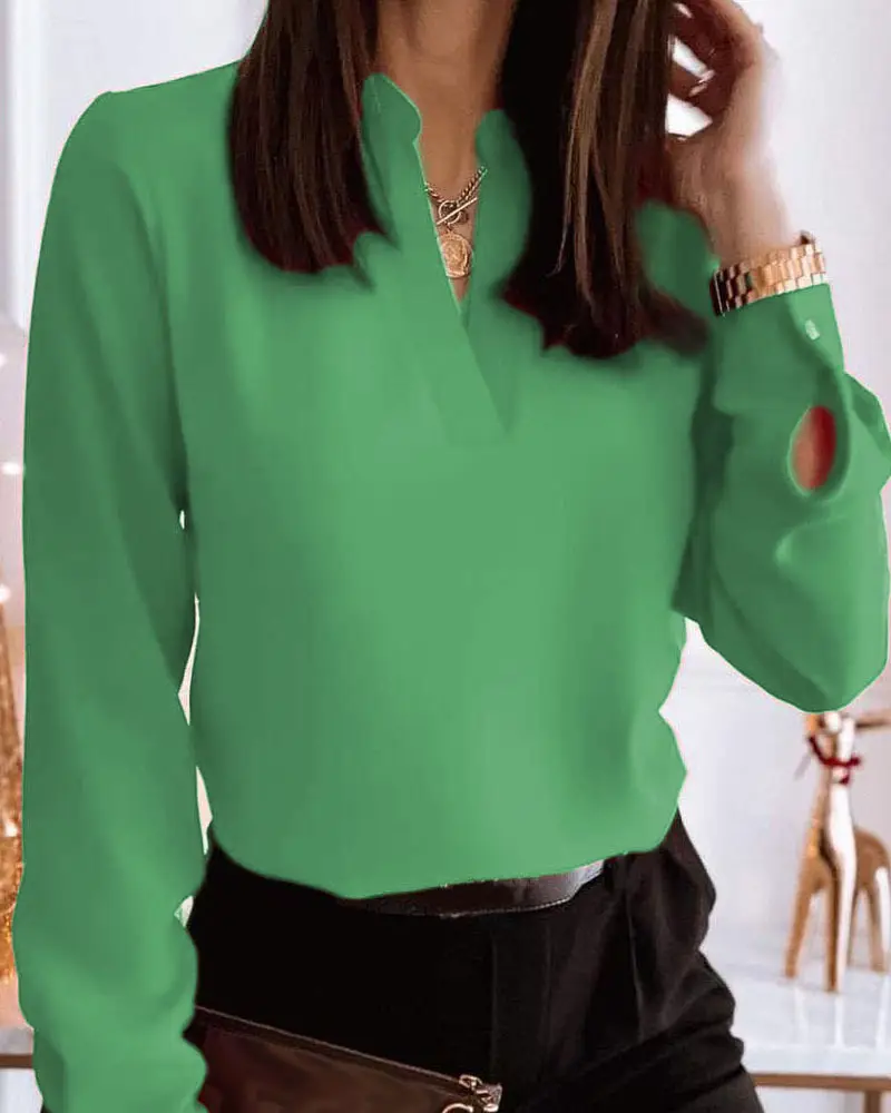 Black Marble Print Long Sleeve V-Neck Top for Women — feature 18