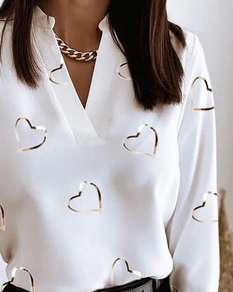 Black Marble Print Long Sleeve V-Neck Top for Women — feature 8