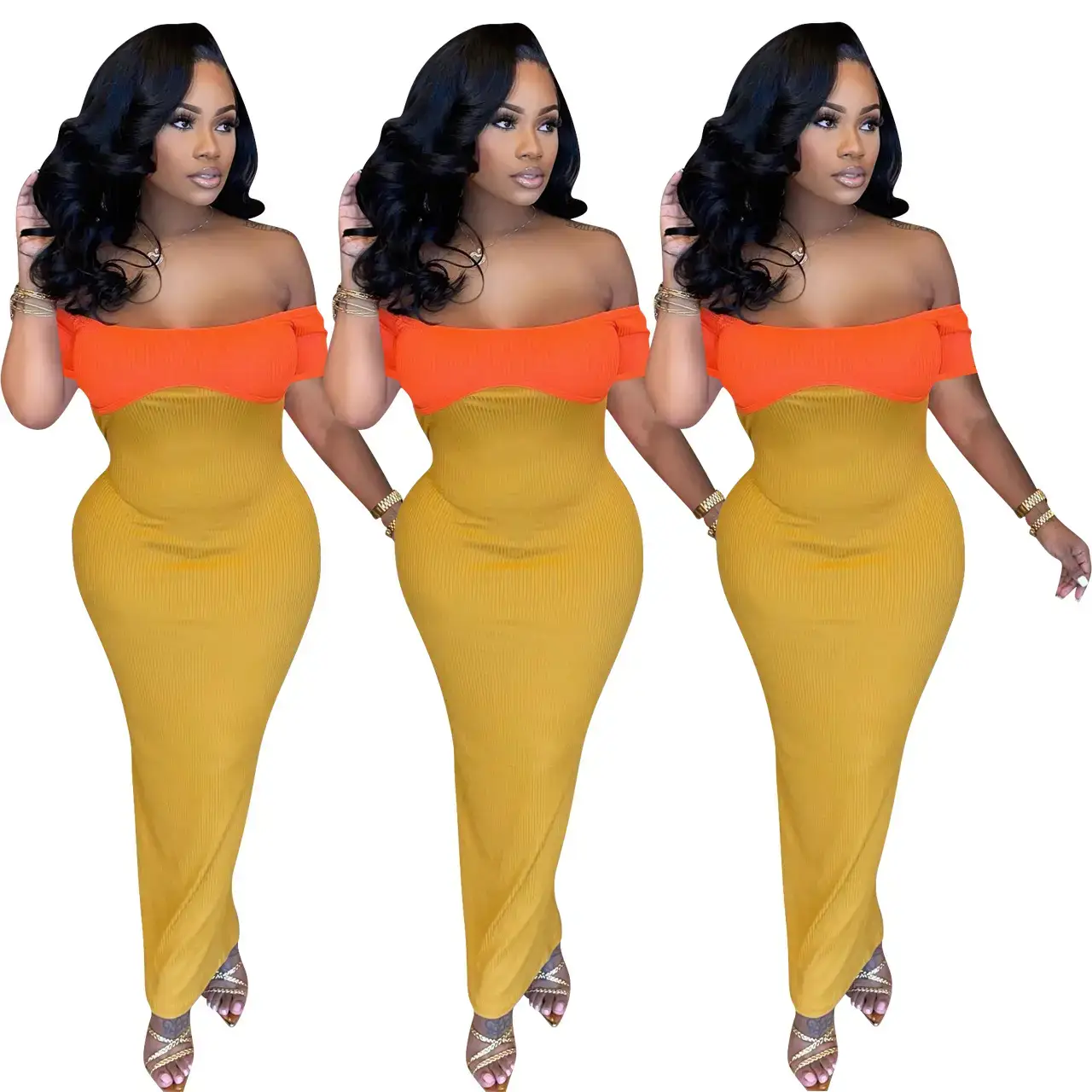 Sexy Backless Dress Orange Yellow High Waist