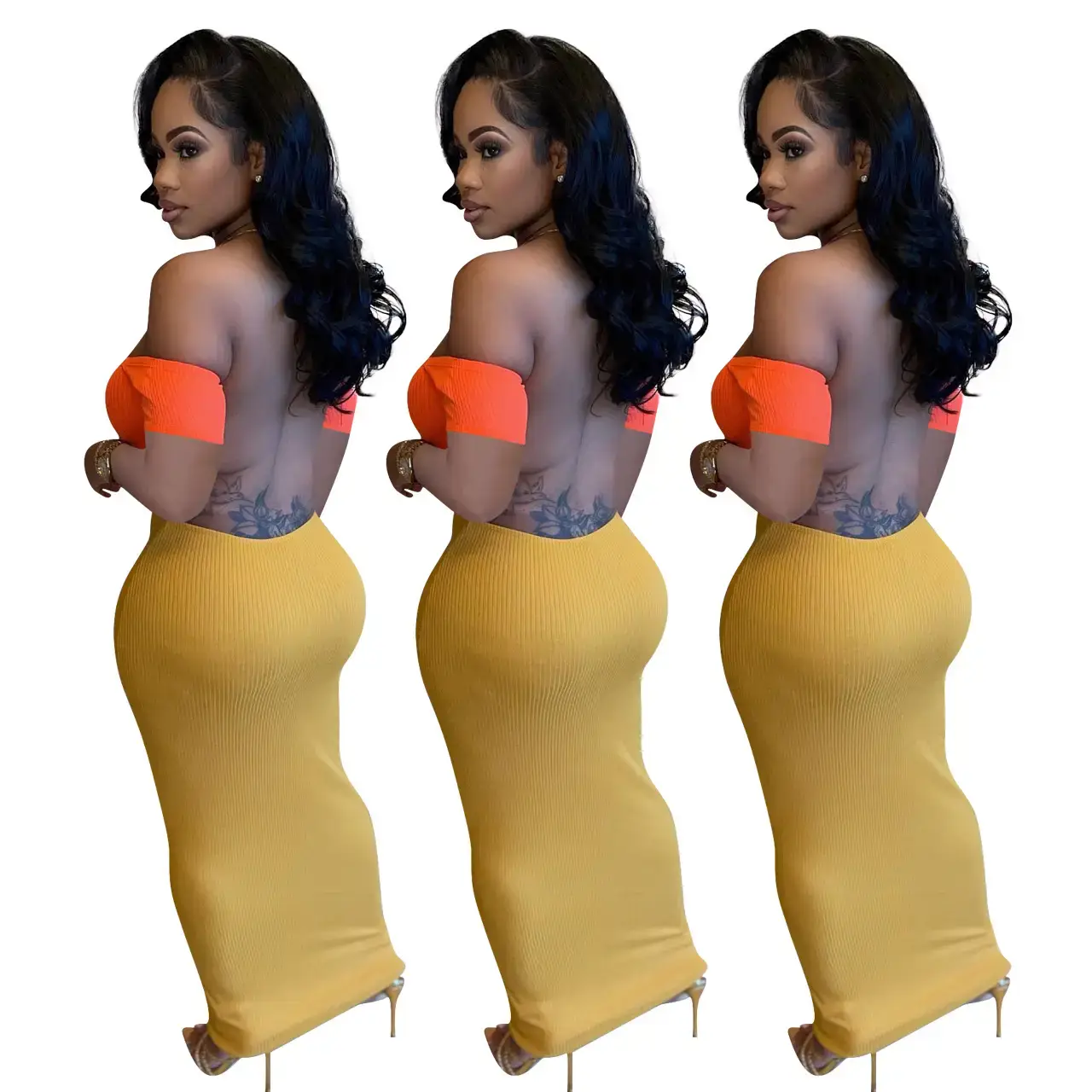 Sexy Backless Dress Orange Yellow High Waist
