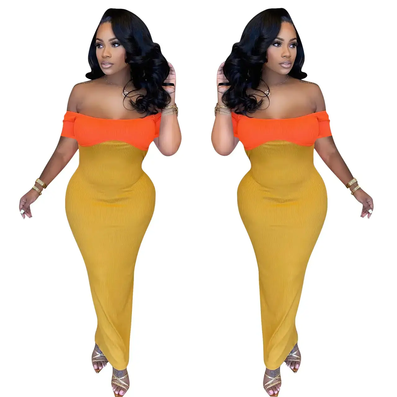 Sexy Backless Dress Orange Yellow High Waist