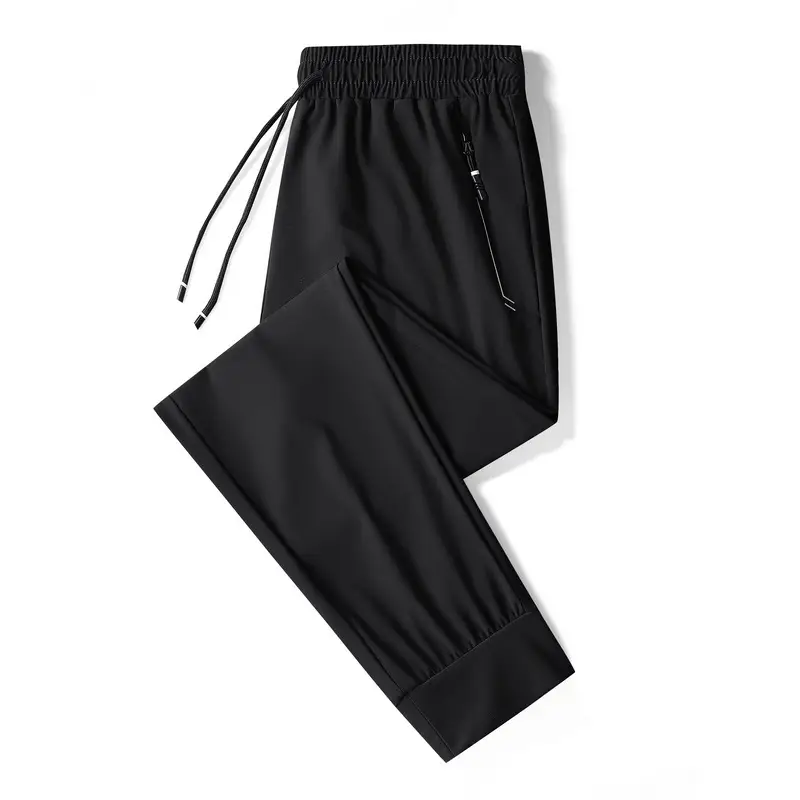Men's Black Ice Silk Loose Straight Pants Large
