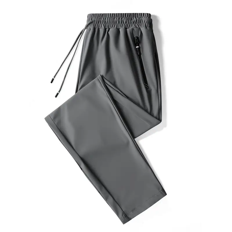 Men's Black Ice Silk Loose Straight Pants Large