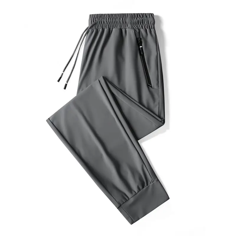 Men's Black Ice Silk Loose Straight Pants Large