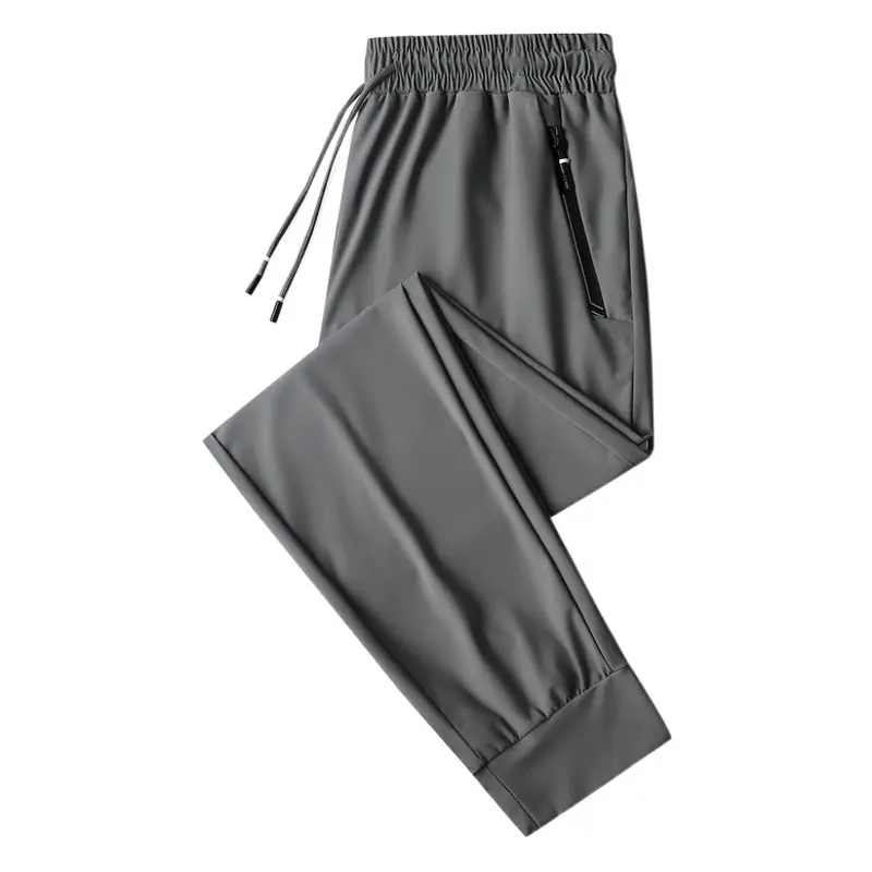 Men's Black Ice Silk Loose Straight Pants Large