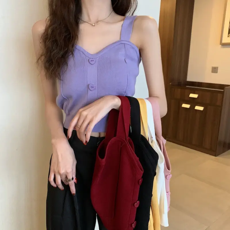 Pink Knitted Camisole for Women Slim Fit — feature 1