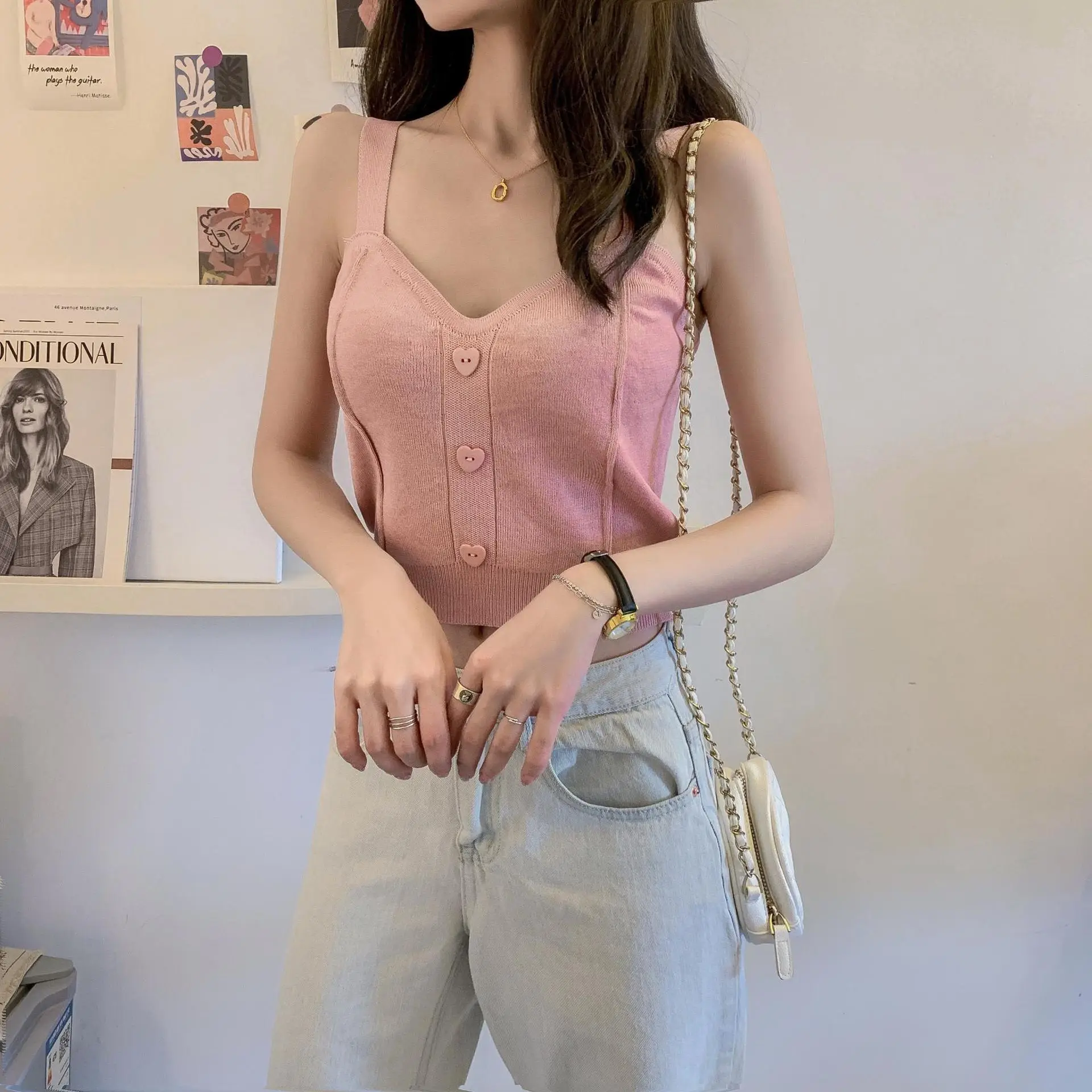 Pink Knitted Camisole for Women Slim Fit — feature 10