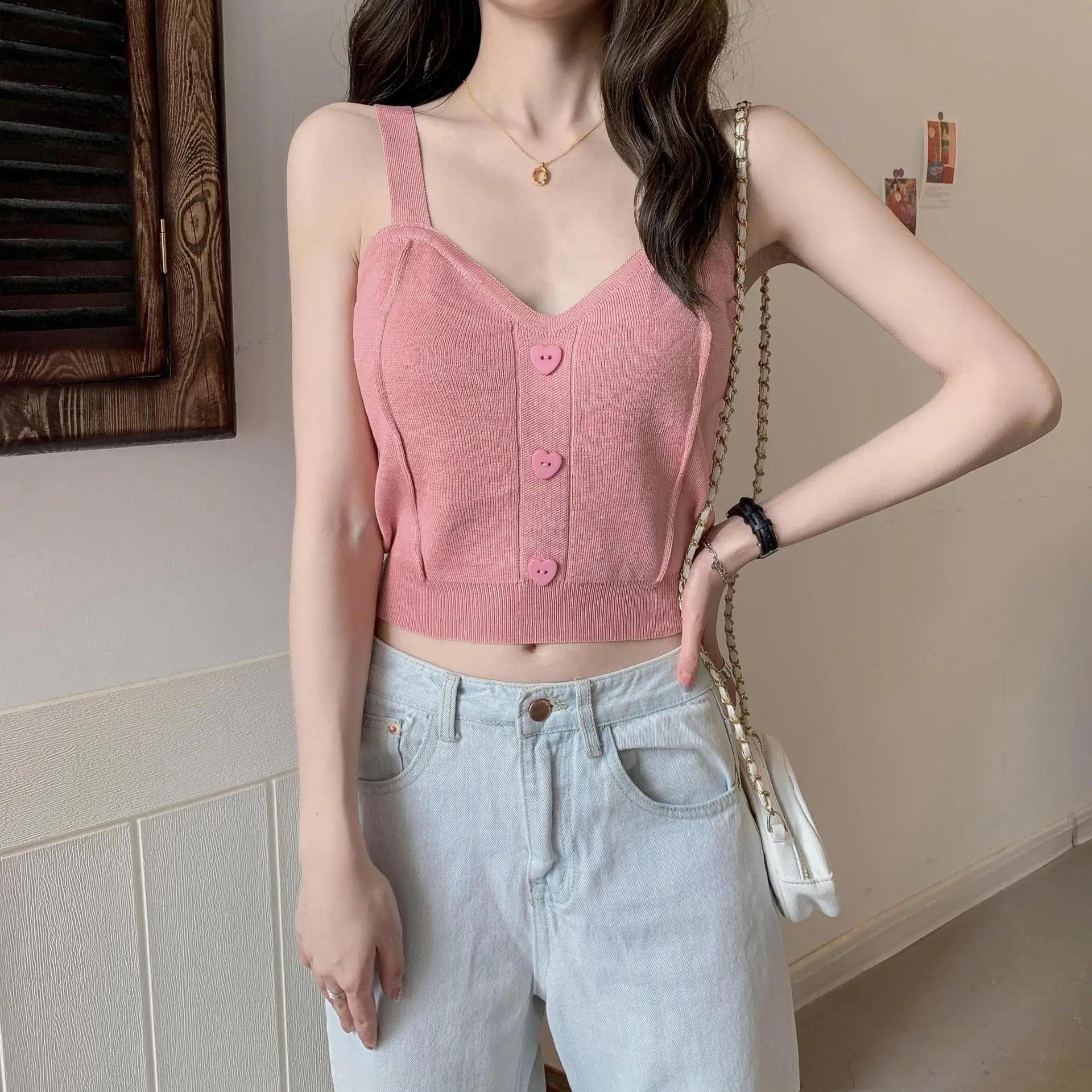 Pink Knitted Camisole for Women Slim Fit — feature 11