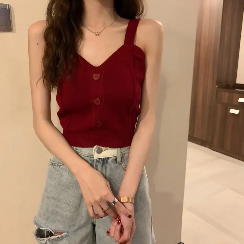 Pink Knitted Camisole for Women Slim Fit — feature 18