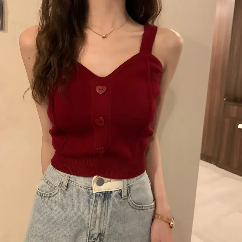 Pink Knitted Camisole for Women Slim Fit — feature 19