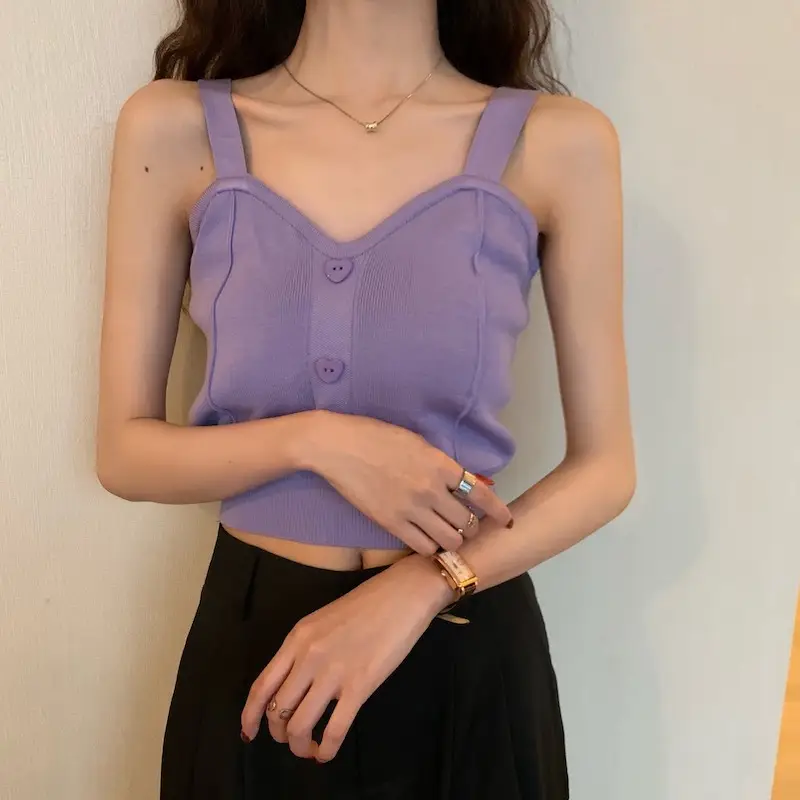 Pink Knitted Camisole for Women Slim Fit — feature 2