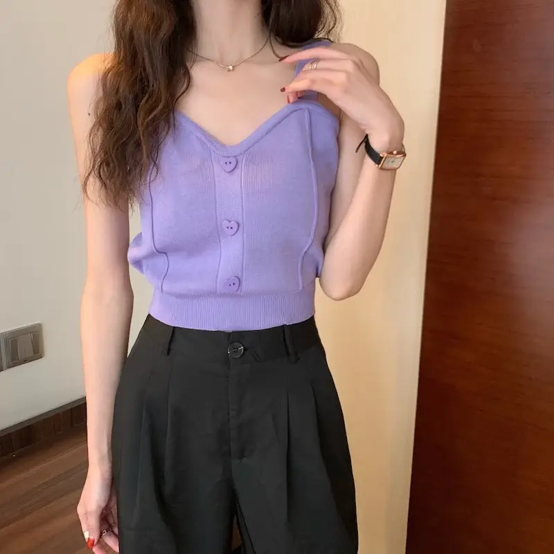 Pink Knitted Camisole for Women Slim Fit — feature 3