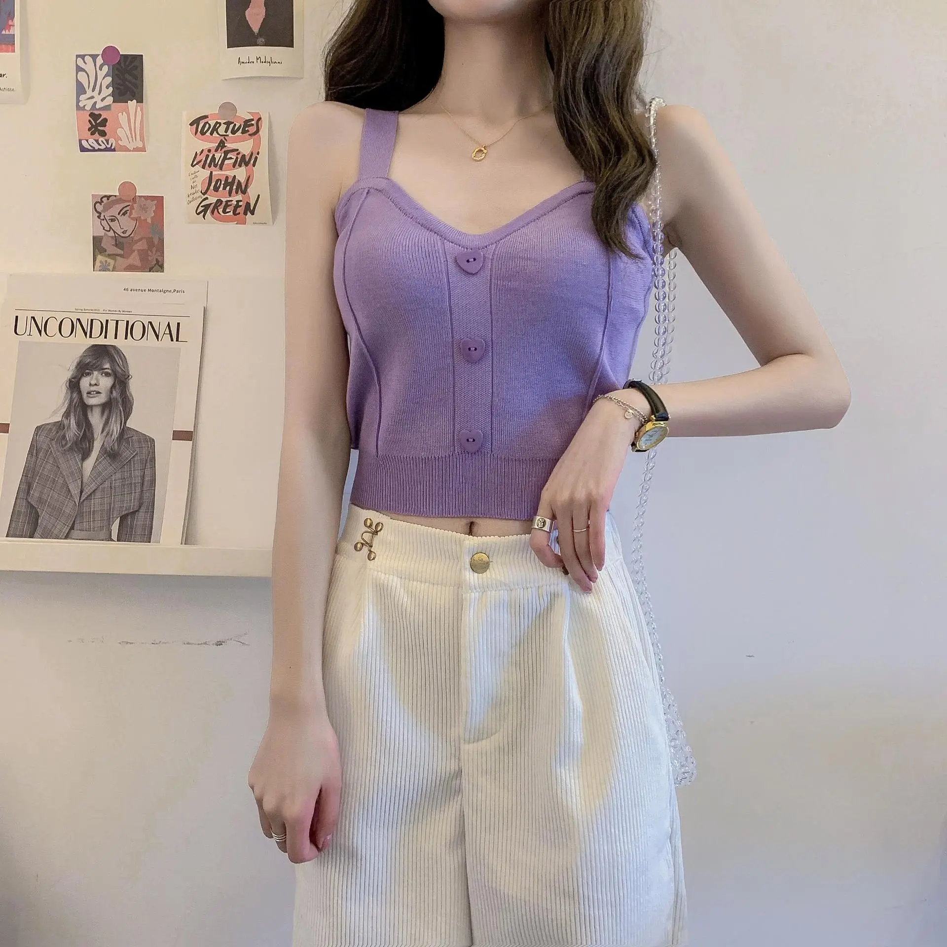 Pink Knitted Camisole for Women Slim Fit - Image 4