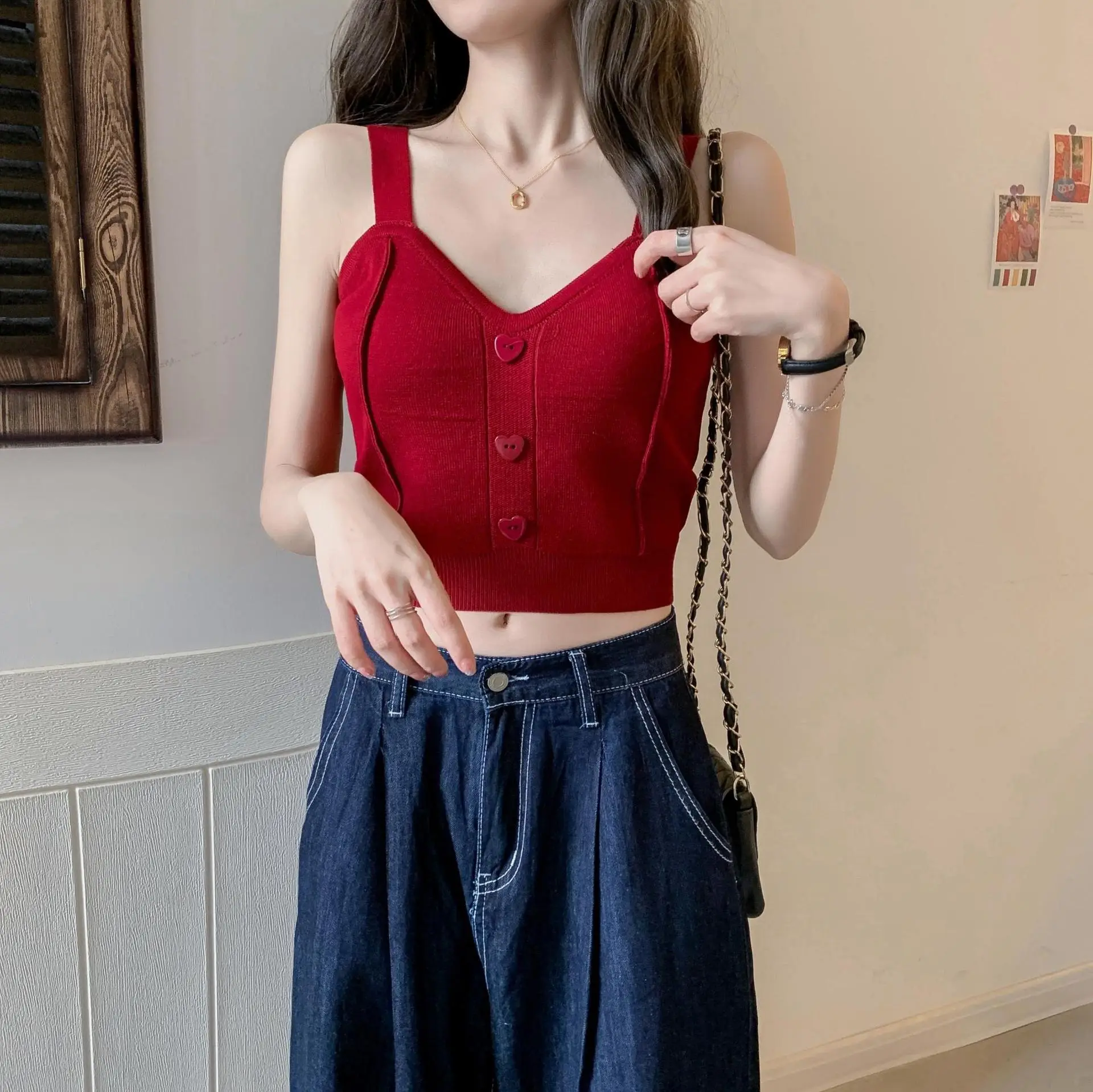 Pink Knitted Camisole for Women Slim Fit - Image 6