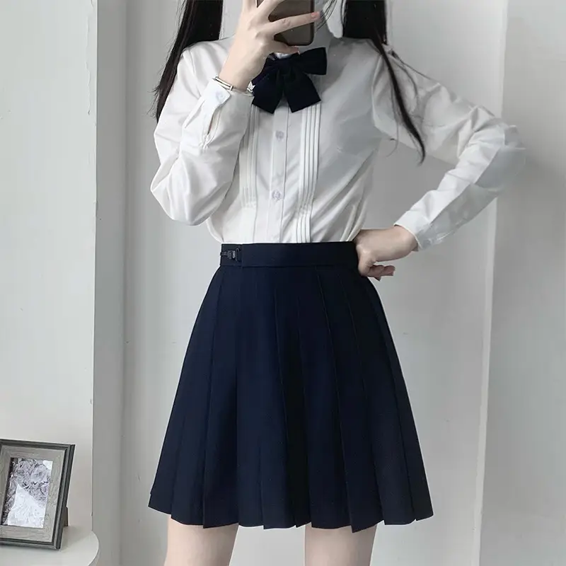 2022 Black Pleated Skirt with Bow Shirt Set - Image 10