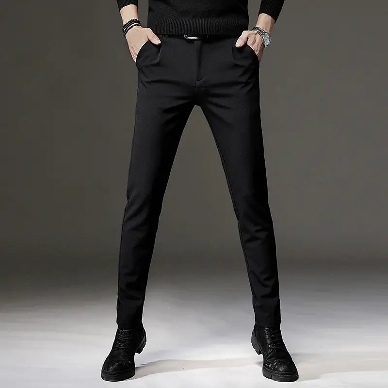 Men Slim Black Elastic Trousers Casual Business Wear - Image 4