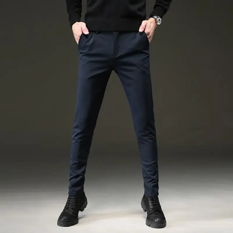 Men Slim Black Elastic Trousers Casual Business Wear - Image 5