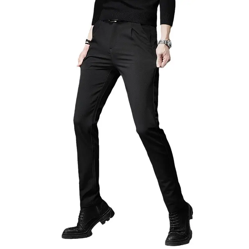 Men Slim Black Elastic Trousers Casual Business Wear - Image 7