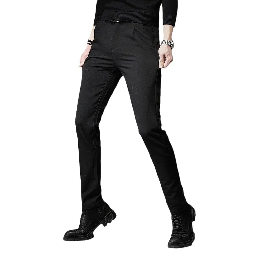 Men Slim Black Elastic Trousers Casual Business Wear