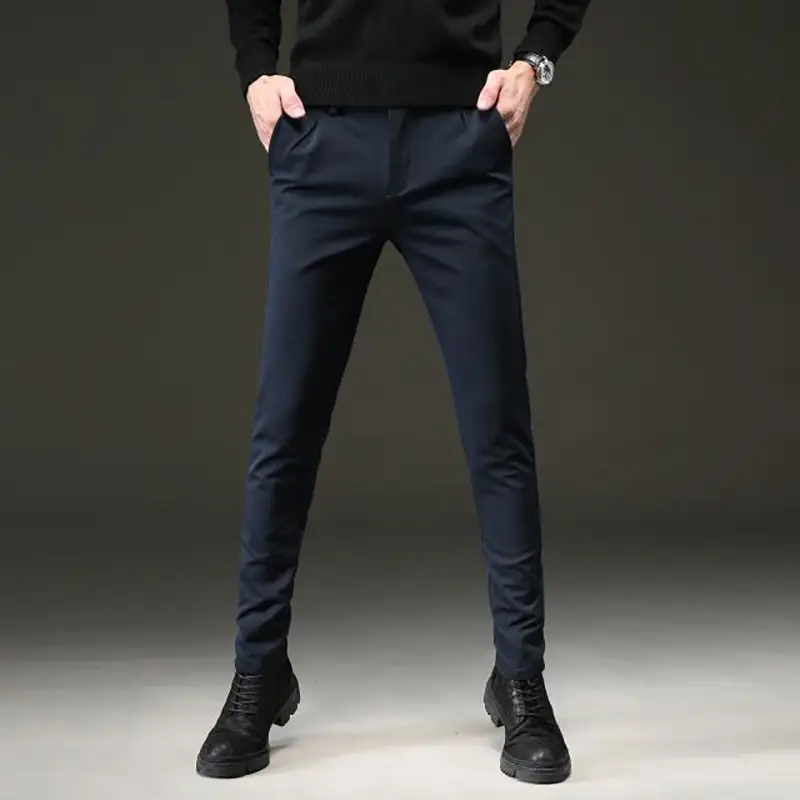 Men Slim Black Elastic Trousers Casual Business Wear - Image 2