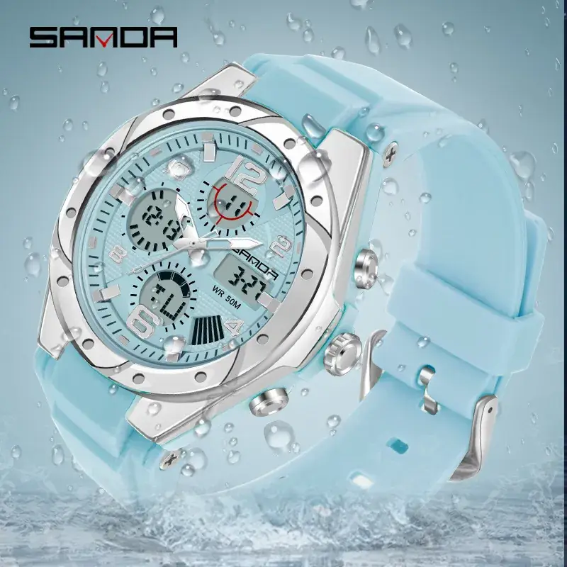 Sanda Waterproof Men's Dual Display Watch Light Blue - Image 11