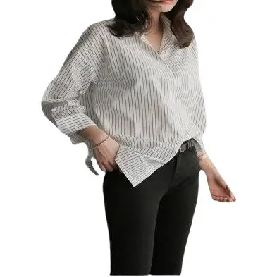 Women's Blue Striped Long Sleeve Shirt Plus Size