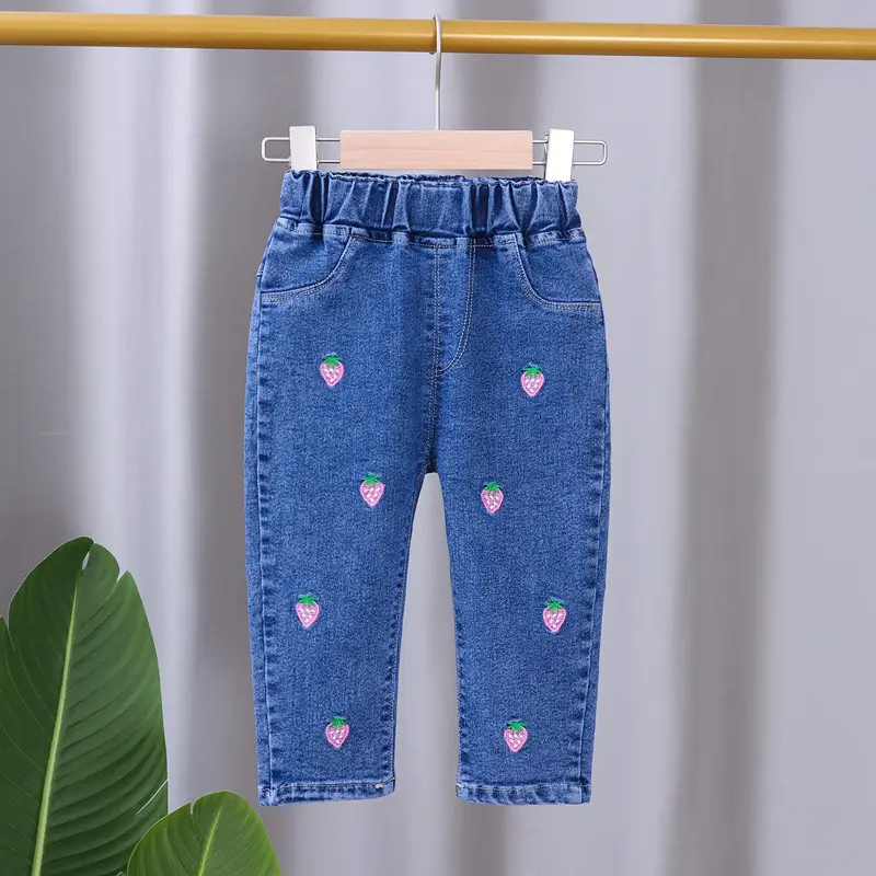 Girls Blue Heart Print Skinny Jeans Spring Autumn Wear - Image 2