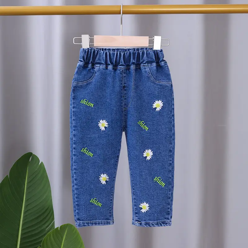 Girls Blue Heart Print Skinny Jeans Spring Autumn Wear - Image 3