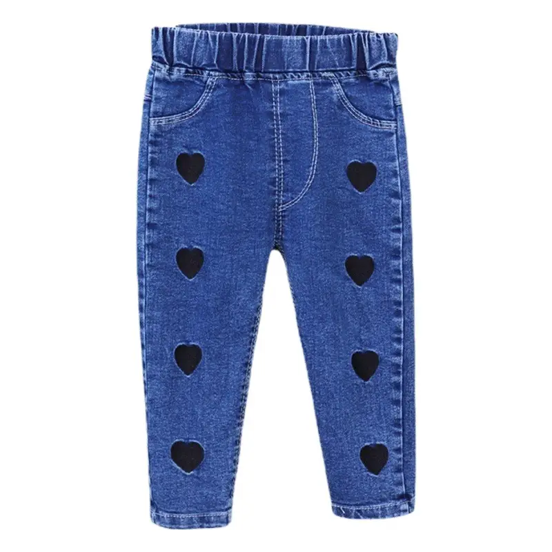 Girls Blue Heart Print Skinny Jeans Spring Autumn Wear