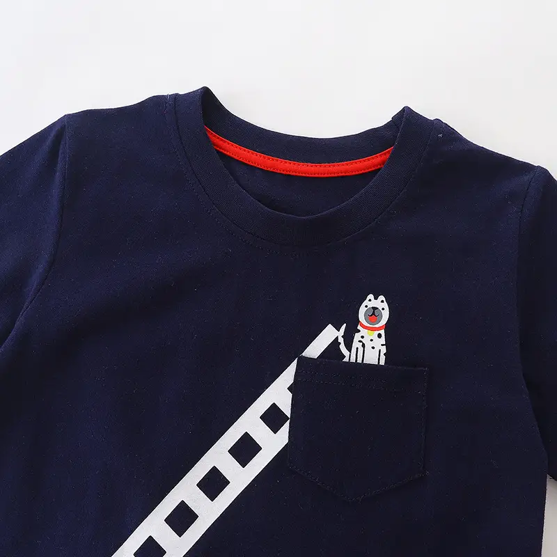 Boy's Fire Engine T-Shirt Navy Cotton Summer - Image 4