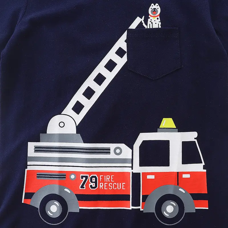 Boy's Fire Engine T-Shirt Navy Cotton Summer - Image 5
