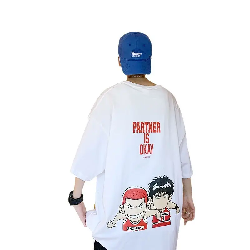 Men's Printed T-Shirt White Blue Cap Summer Style - Image 8