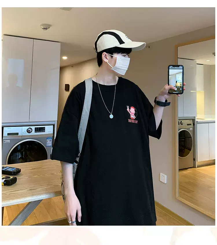 Men's Printed T-Shirt White Blue Cap Summer Style — feature 11
