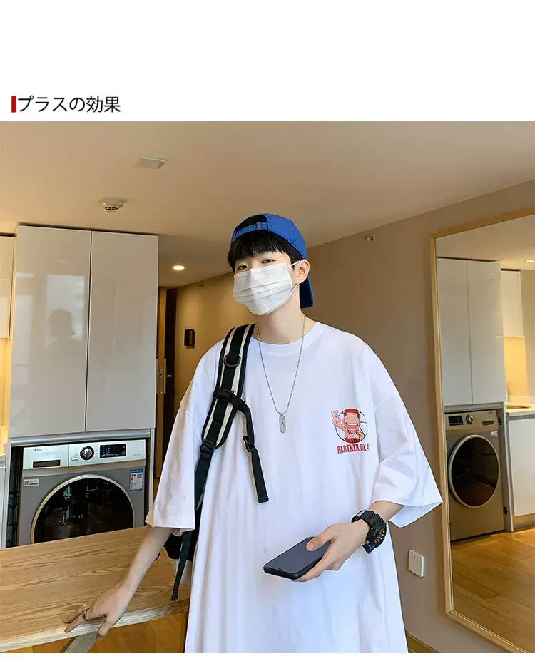 Men's Printed T-Shirt White Blue Cap Summer Style — feature 4