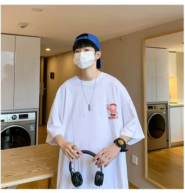 Men's Printed T-Shirt White Blue Cap Summer Style — feature 5