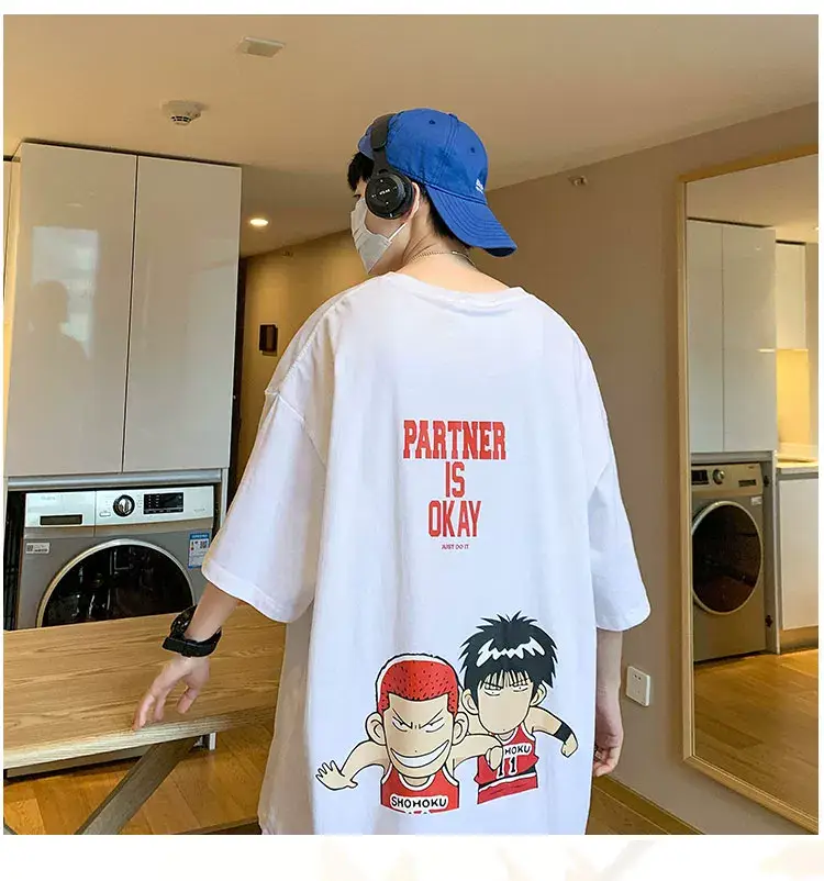 Men's Printed T-Shirt White Blue Cap Summer Style — feature 6