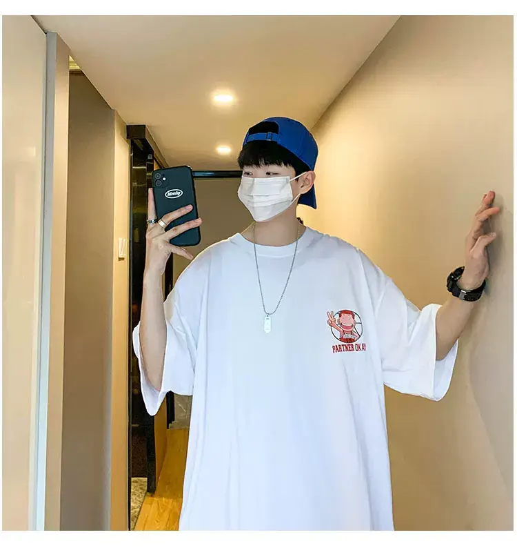 Men's Printed T-Shirt White Blue Cap Summer Style — feature 8