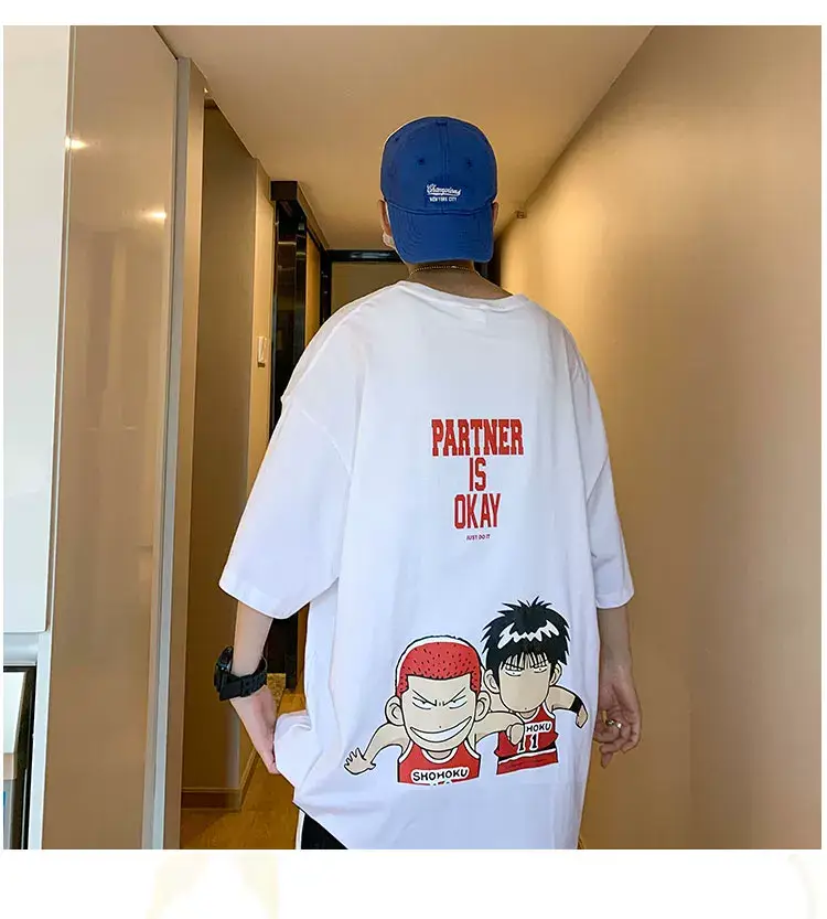 Men's Printed T-Shirt White Blue Cap Summer Style — feature 9