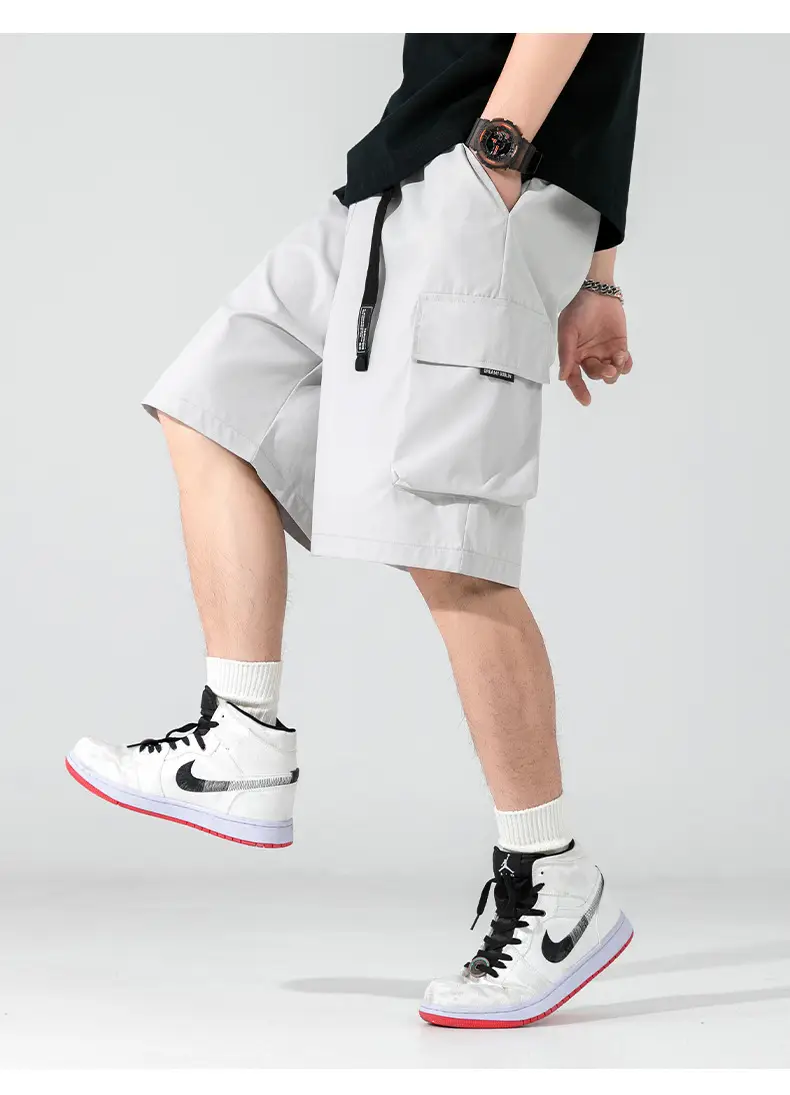 Men's Beige Snap-On Cargo Shorts 2025 Summer — feature 16