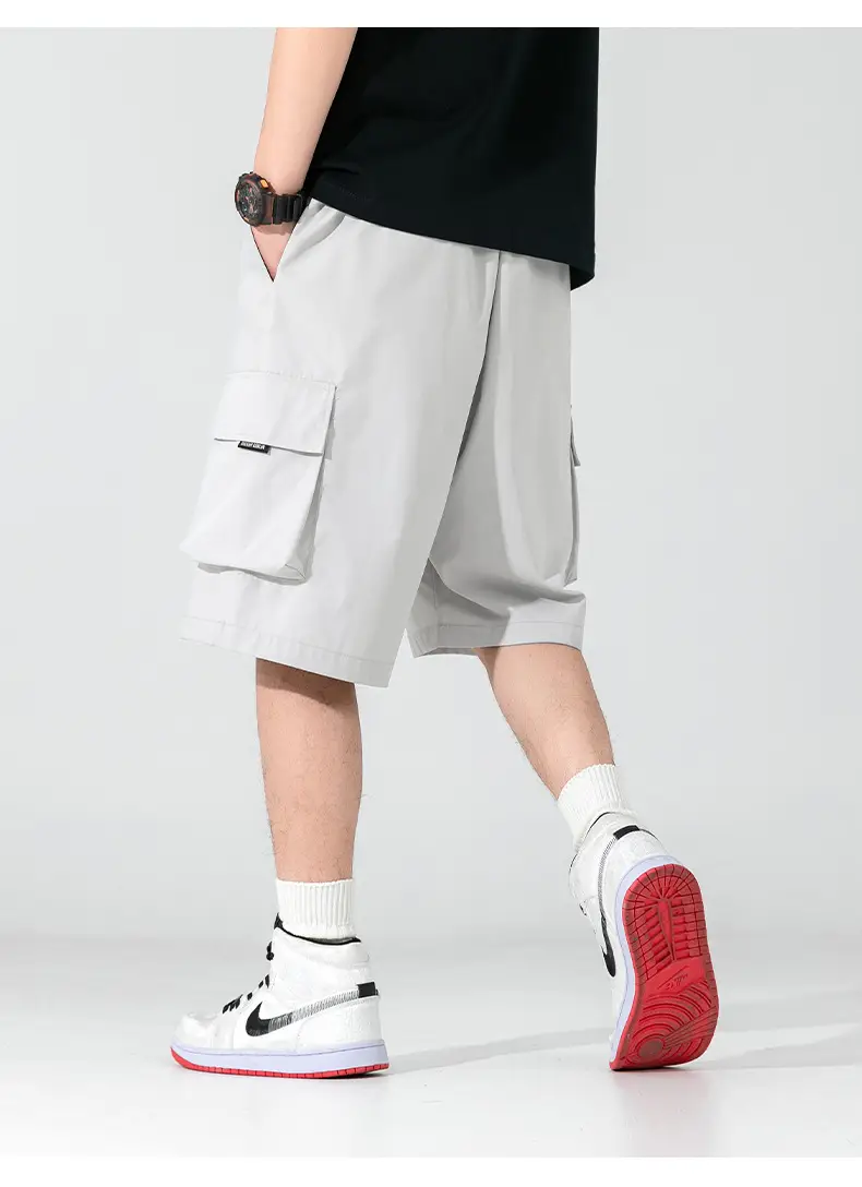 Men's Beige Snap-On Cargo Shorts 2025 Summer — feature 17