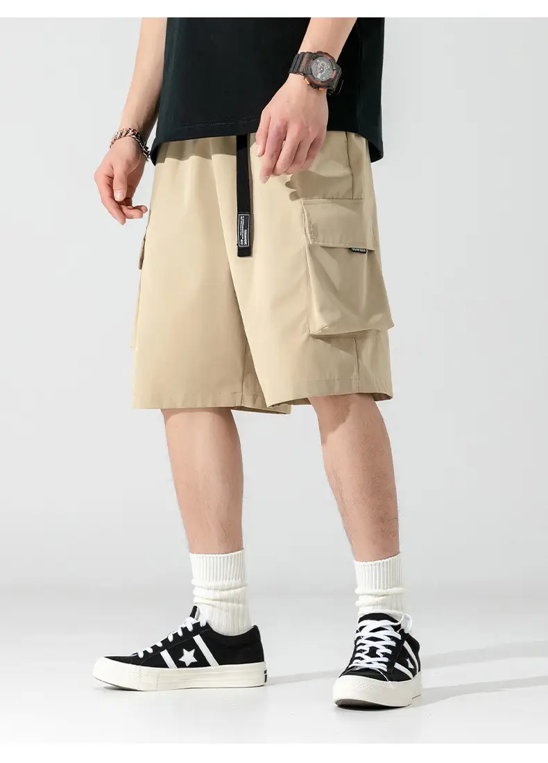 Men's Beige Snap-On Cargo Shorts 2025 Summer — feature 25
