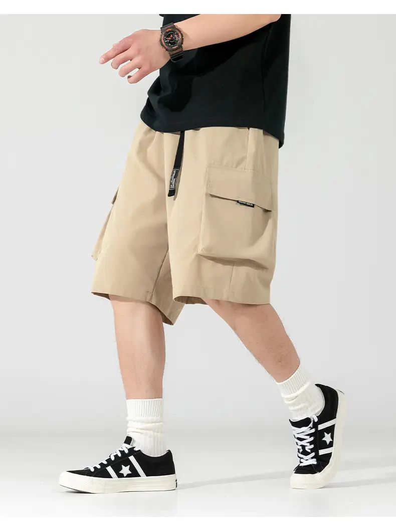 Men's Beige Snap-On Cargo Shorts 2025 Summer — feature 26