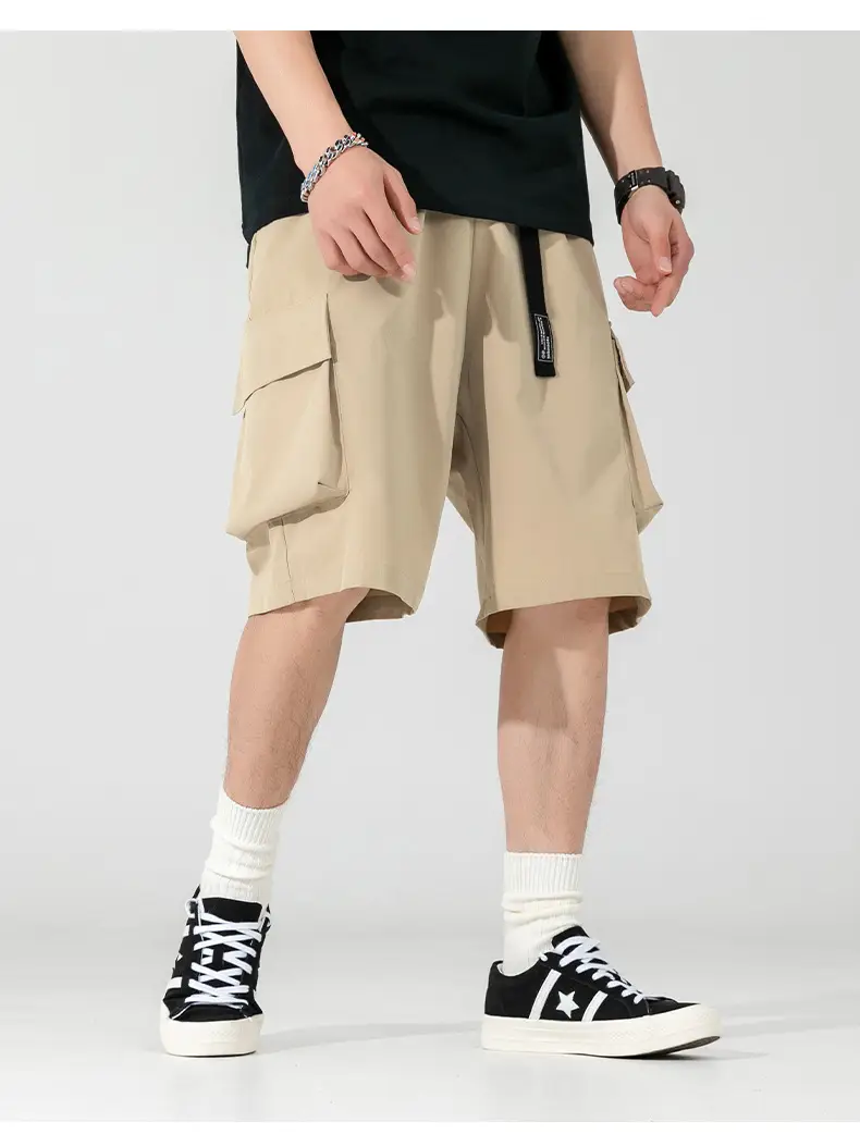 Men's Beige Snap-On Cargo Shorts 2025 Summer — feature 27