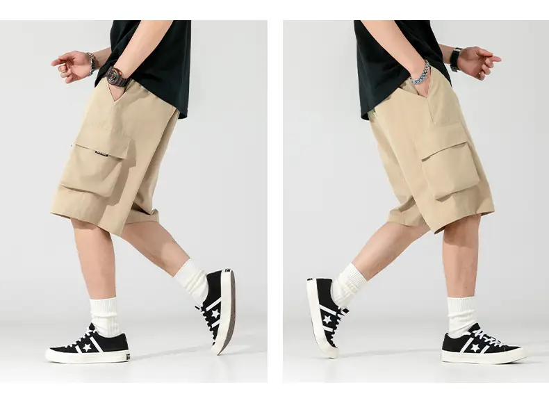Men's Beige Snap-On Cargo Shorts 2025 Summer — feature 28