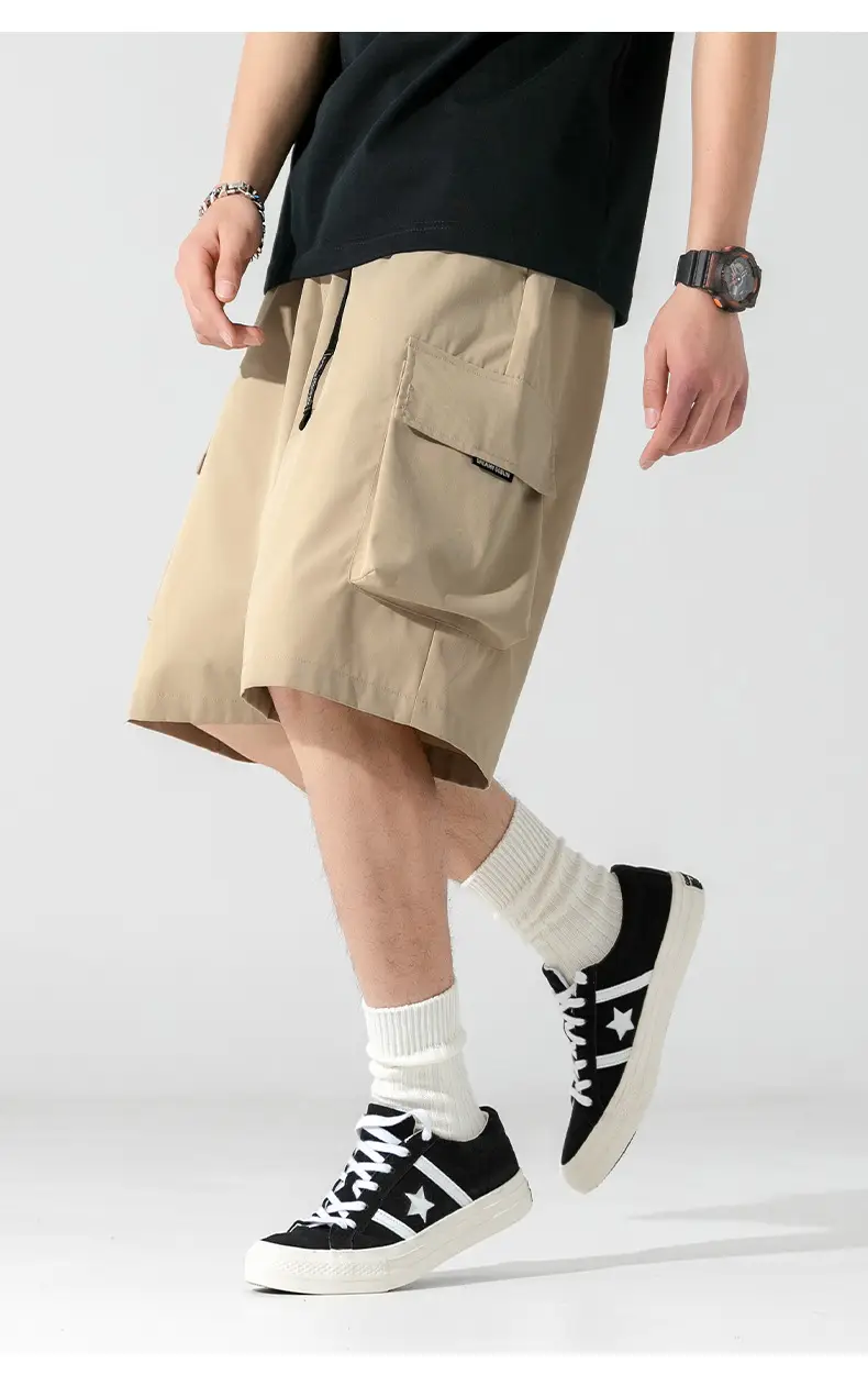 Men's Beige Snap-On Cargo Shorts 2025 Summer — feature 29