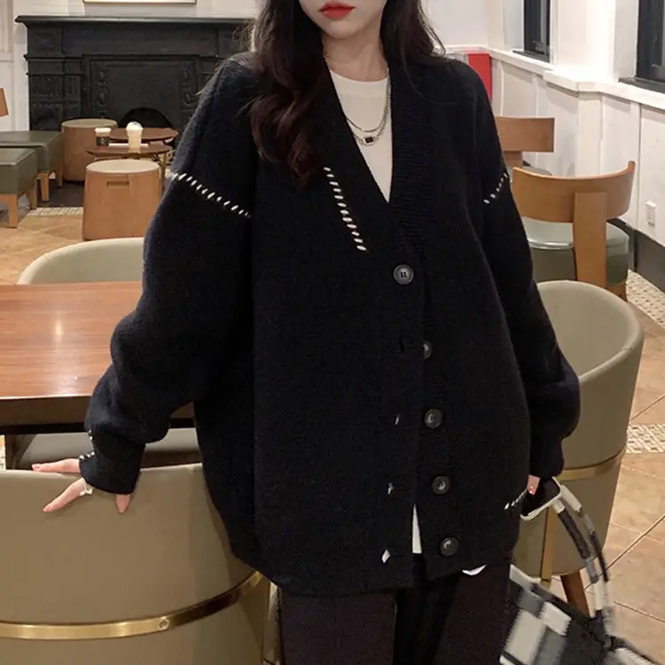 Women's Black Knit Cardigan Outwear 2025 New Design - Image 6