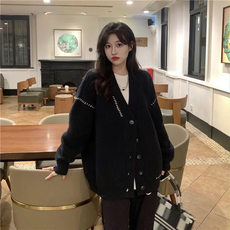 Women's Black Knit Cardigan Outwear 2025 New Design - Image 2