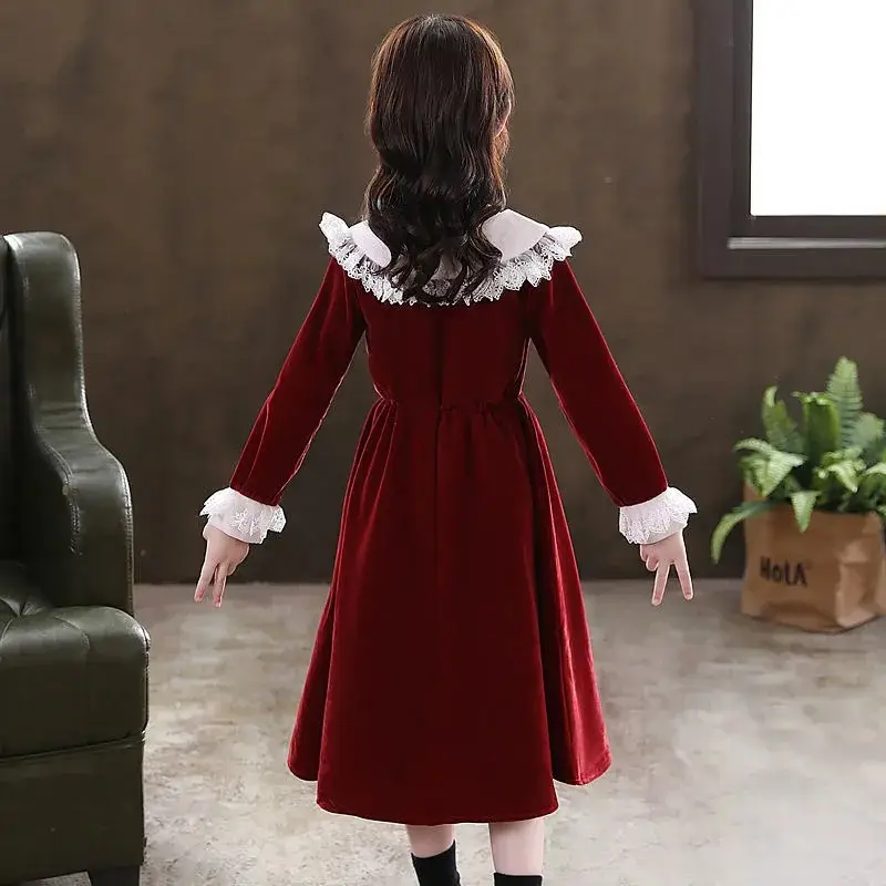 Children's Red Velvet Princess Skirt Dress Mid-Length