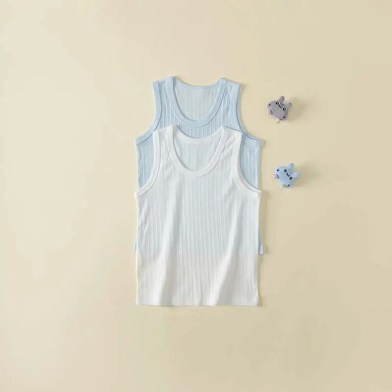 Pure Cotton Baby Vest 2-Piece Set Light Blue - Image 2