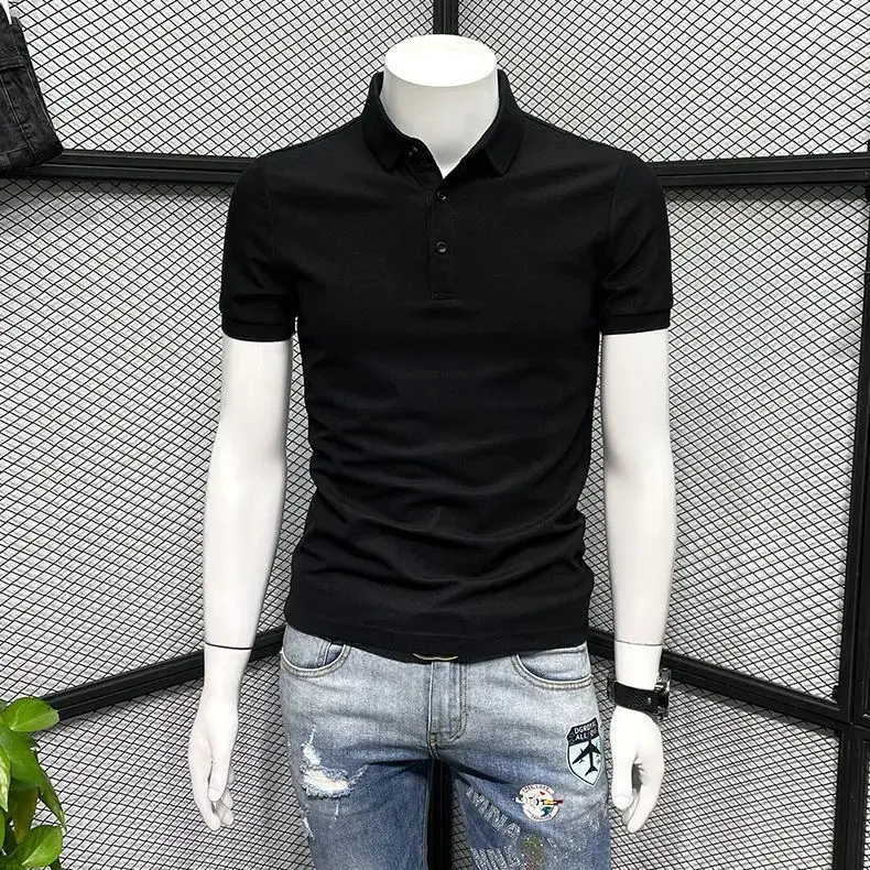 Men's Black Polo Shirt Short Sleeve Slim Fit - Image 2